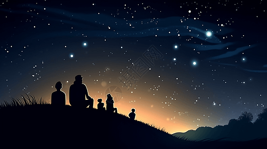 一家人仰望星空图片