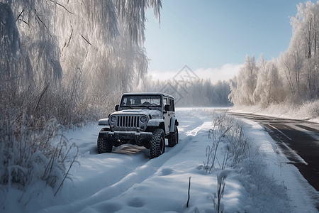 吉普车在雪地里通行图片