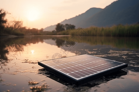 河流上的太阳能电池板图片