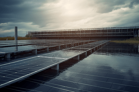 水处理厂有着太阳能电池板图片