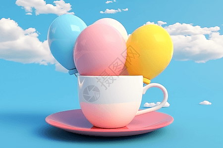 气球3D气球蓝天云概念广告3d渲染背景