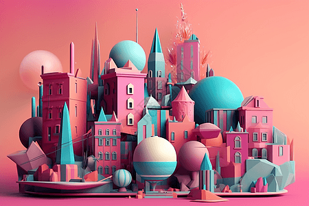 粉红色的数字城市插图图片
