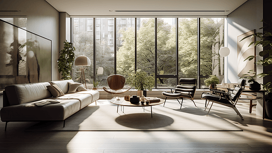 阳光充足的配有豪华超大沙发的现代风格客厅图片