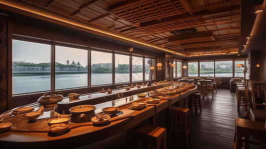 城市海景沿海风光的餐厅设计图片