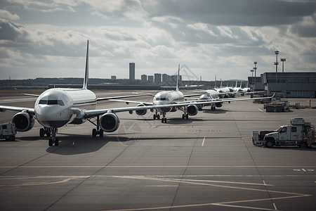 机场停机坪和飞机背景图片