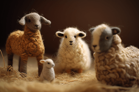绵羊和美分羊毛毡宠物和野生动物背景