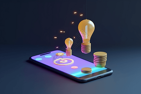 硬币智能手机饼图3d渲染图片