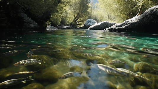 高山溪水中的鱼图片