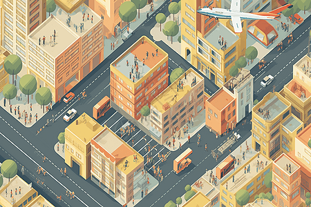 探索新城市的平面插图图片