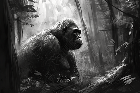 树林素描大大猩猩背景图片