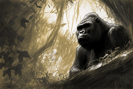 大猩猩素描背景图片