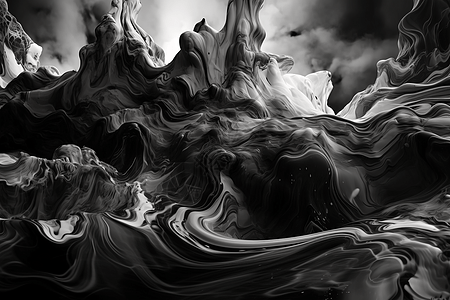 咆哮的黑白抽象液体图片