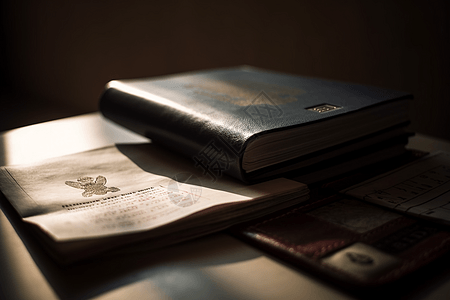 护照和登机牌景深特写背景图片
