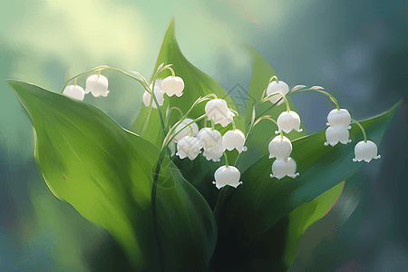 白花绿叶铃兰的细腻甜美背景