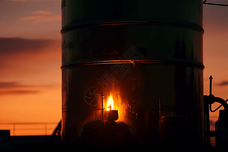 日落时的煤气罐图片