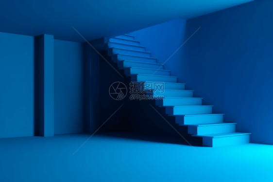 带楼梯的空蓝色房间图片