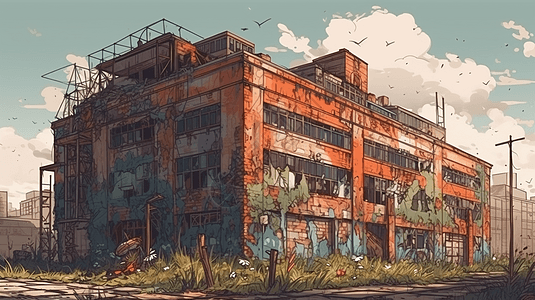 生锈的废弃工厂大楼图片