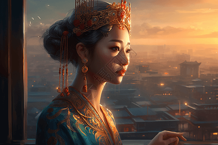 俯瞰城市的中国公主图片