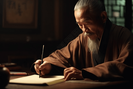 中国学者用书法毛笔书写图片