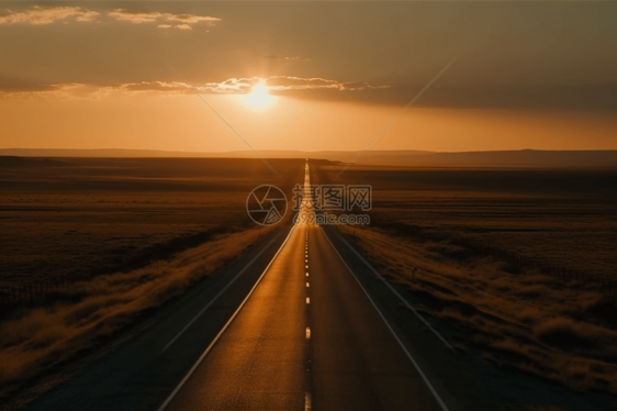 公路的日落景色图片