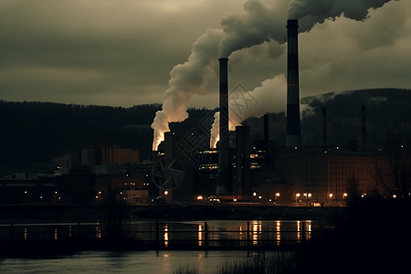 工厂烟囱排放的气体图片