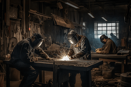 工人在焊接车间焊接和制造金属图片