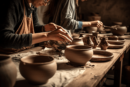 陶器工作室艺术家在烧制陶器图片