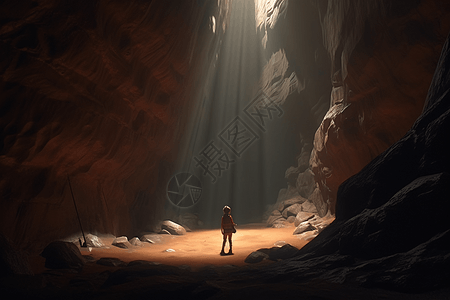 探险家在山洞里考察图片