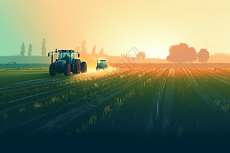 农民使用农耕机械在田间施肥料图片