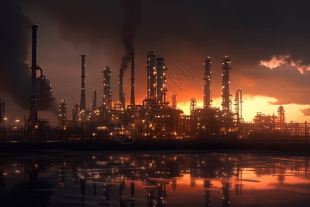 黄昏时的一家炼油厂图片