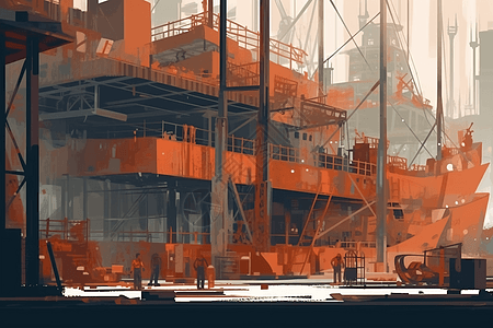造船厂工人在船坞焊接图片