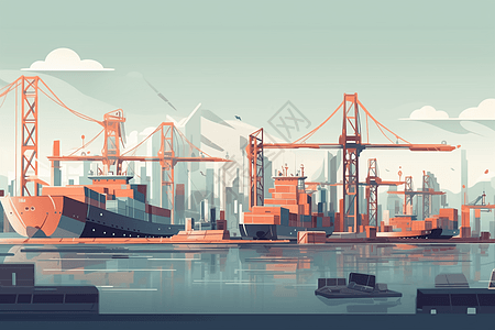 港口物流工业港口货轮插画