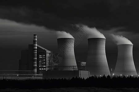 一个核电站工厂烟囱背景图片