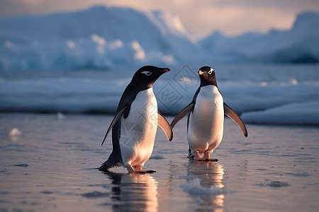两只可爱企鹅北极可爱的且背景