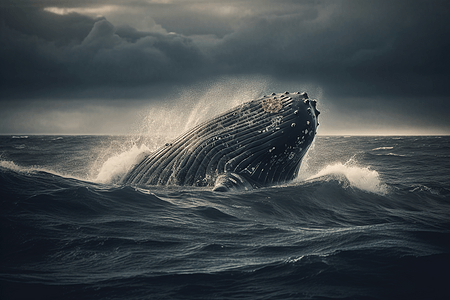 雄伟的座头鲸突破海洋表面图片