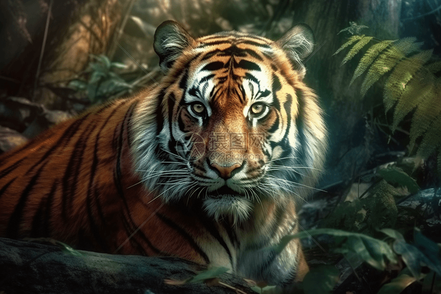 森林里的老虎插画图片