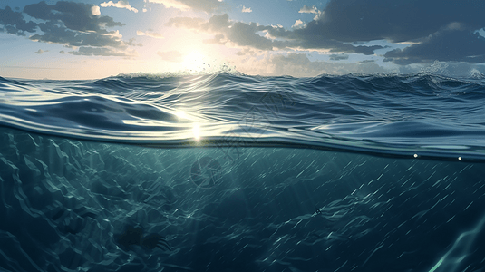 阳光散落在波澜的海面上背景图片