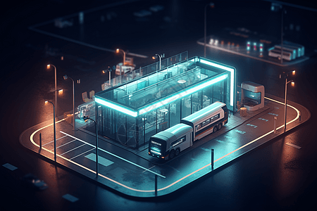 未来城市自动驾驶巴士站图片