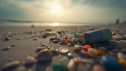 海滩垃圾平面插画图片