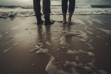 沙滩情侣站沙滩上的情侣背景