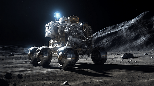 月球车穿越月球的恶劣岩石地形图片
