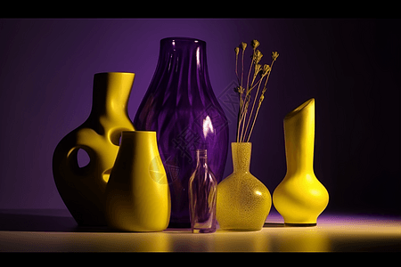 紫色黄色光的不同花瓶图片