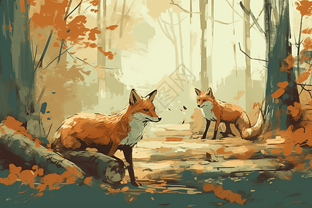 狐狸在森林中漫步图片