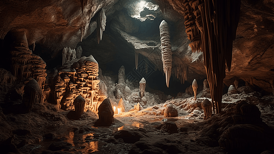 钟乳石和石笋的洞穴图片