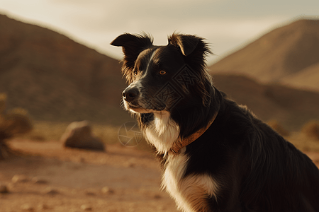 沙漠中的边境牧羊犬图片
