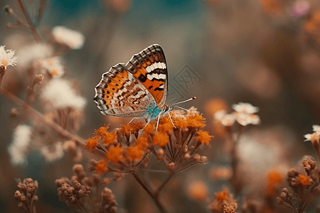 美丽的蝴蝶在花田中图片