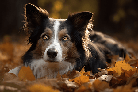 秋天郊外的边境牧羊犬图片