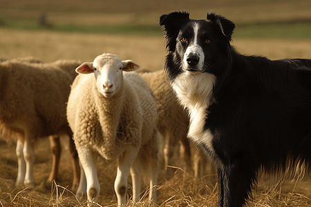 边境牧羊犬和羊群高清图片