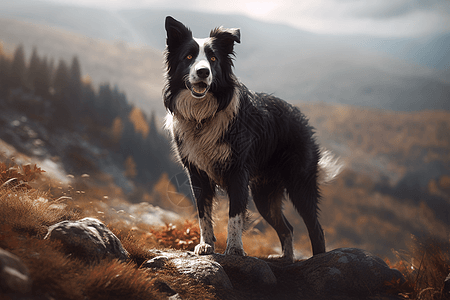 边境牧羊犬在郊外图片