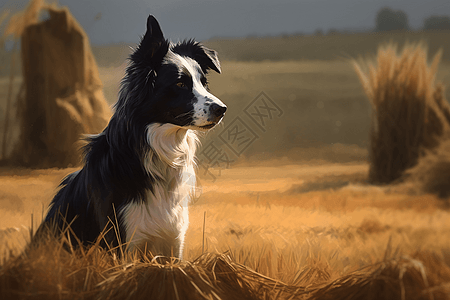 边境牧羊犬在农田中图片